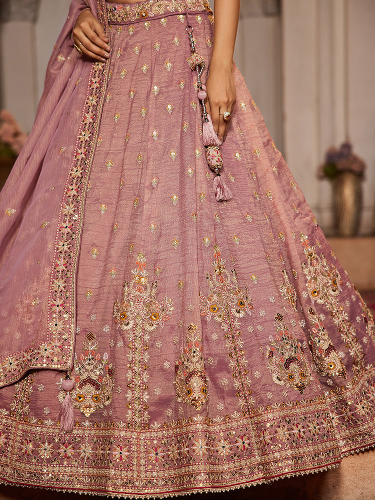 Pink colour Tissue Sequinse embroidery Semi-Stitched Lehenga choli & Dupatta ClothsVilla