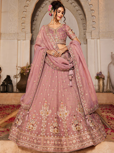 Pink colour Tissue Sequinse embroidery Semi-Stitched Lehenga choli & Dupatta ClothsVilla Main image
