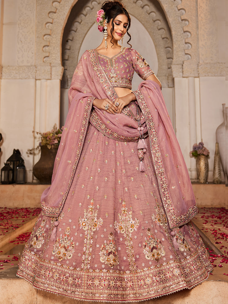 Pink colour Tissue Sequinse embroidery Semi-Stitched Lehenga choli & Dupatta ClothsVilla