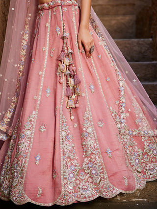 Pink colour Tissue Sequinse embroidery Semi-Stitched Lehenga choli & Dupatta ClothsVilla