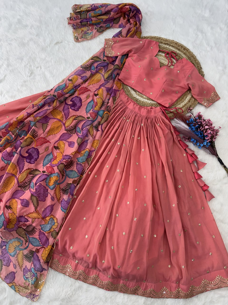 Pink Cosmos Silk Sequins Lehenga Choli ClothsVilla