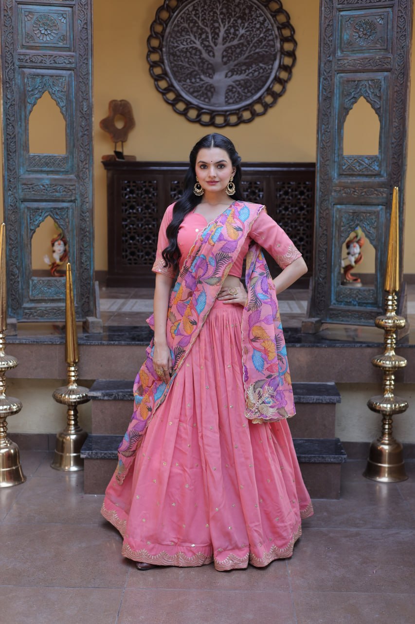 Pink Cosmos Silk Sequins Lehenga Choli ClothsVilla