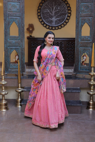 Pink Cosmos Silk Sequins Lehenga Choli ClothsVilla