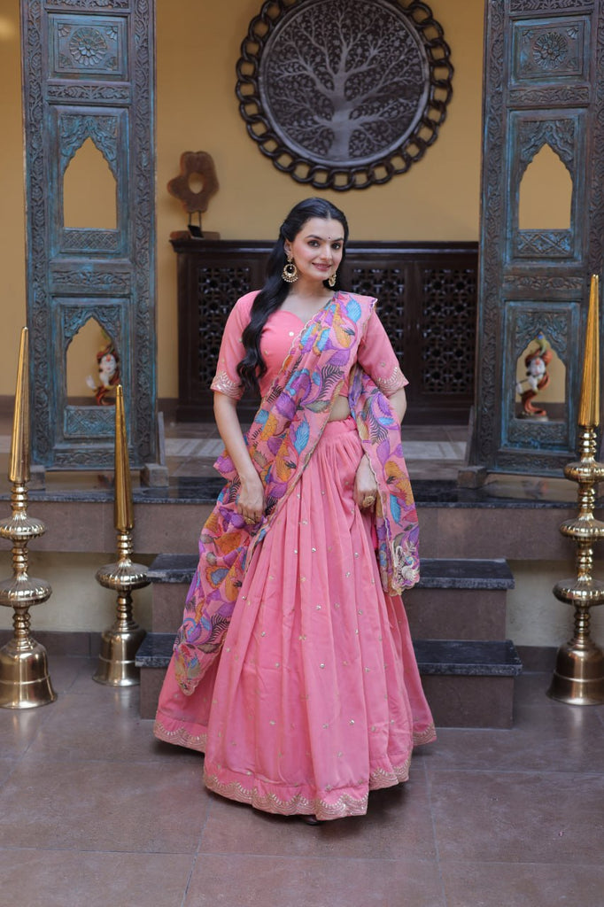 Pink Cosmos Silk Sequins Lehenga Choli ClothsVilla