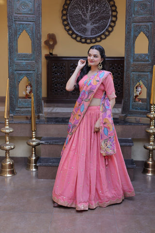Pink Cosmos Silk Sequins Lehenga Choli ClothsVilla