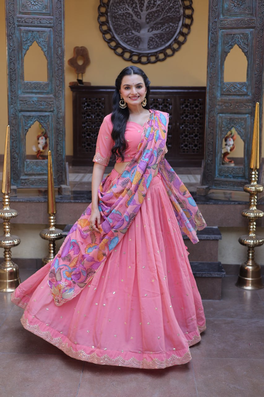Pink Cosmos Silk Sequins Lehenga Choli ClothsVilla