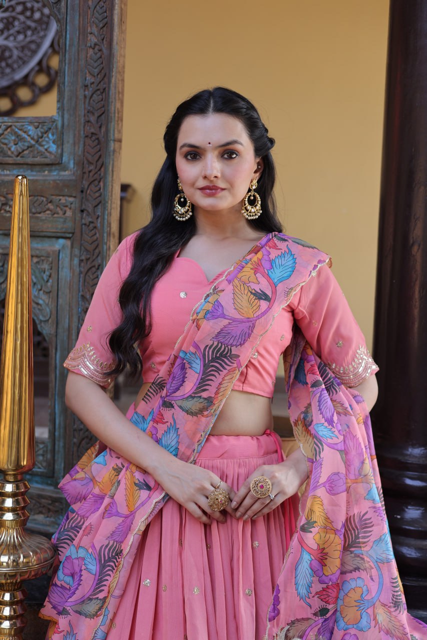 Pink Cosmos Silk Sequins Lehenga Choli ClothsVilla