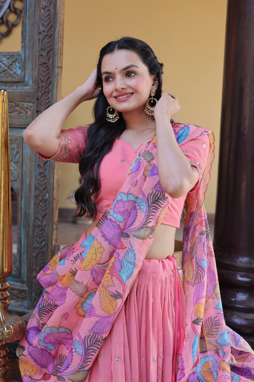 Pink Cosmos Silk Sequins Lehenga Choli ClothsVilla