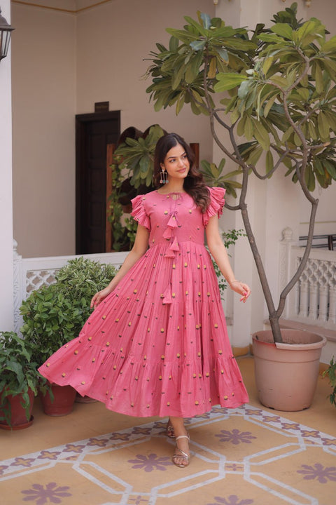 Pink Cotton Embroidered Anarkali Kurti ClothsVilla Main image