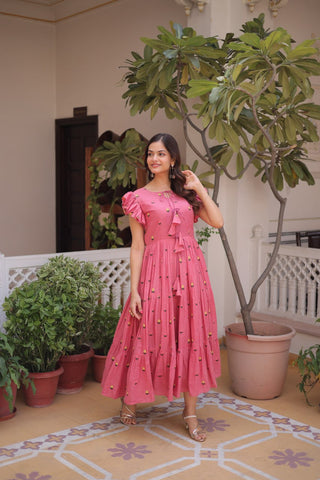 Pink Cotton Embroidered Anarkali Kurti ClothsVilla