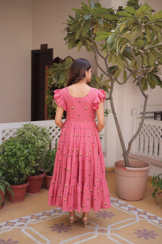 Pink Cotton Embroidered Anarkali Kurti ClothsVilla