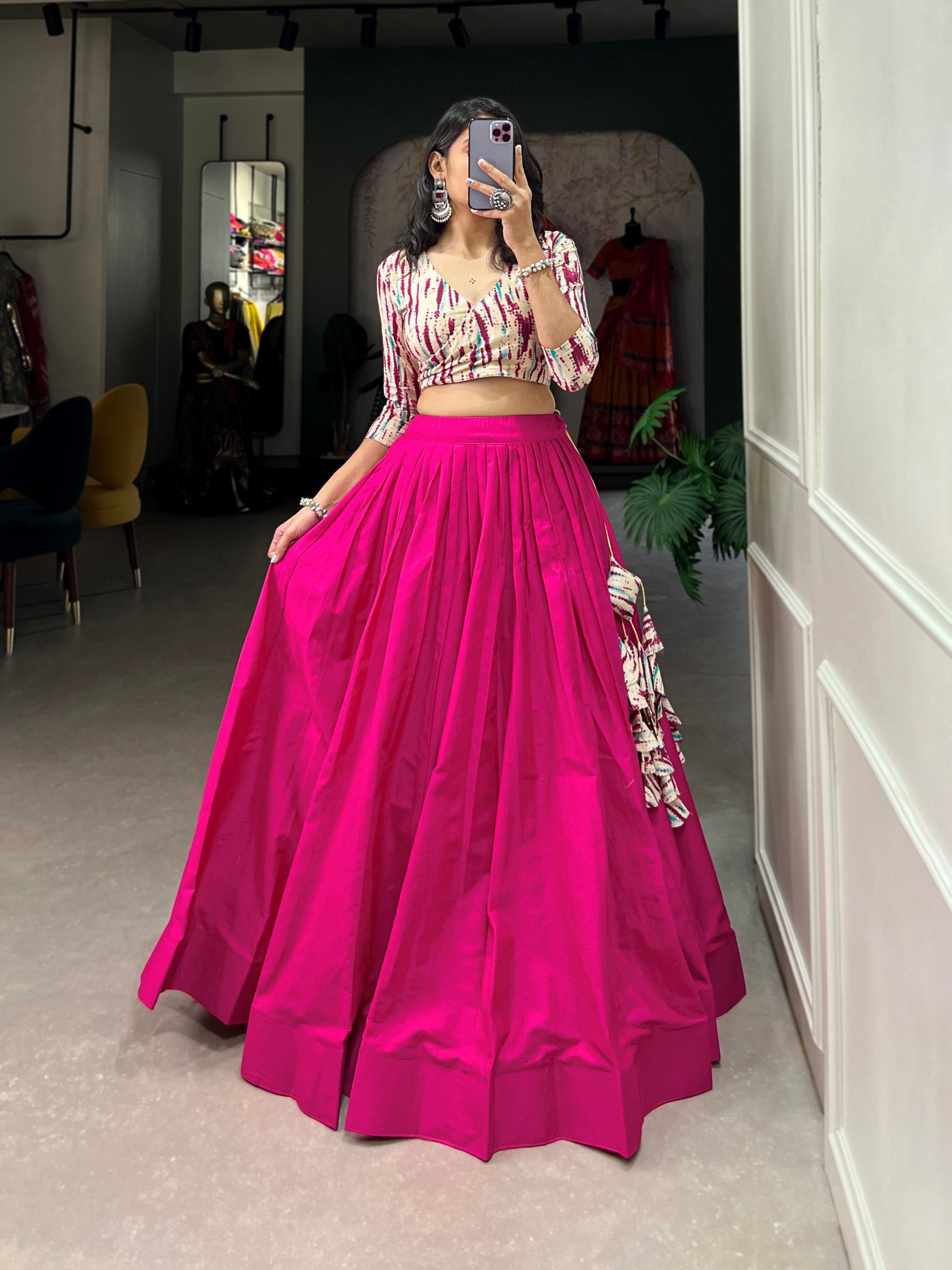 Pink Cotton Lehenga Co-Ord Set with Shibori Print Blouse ClothsVilla Main image
