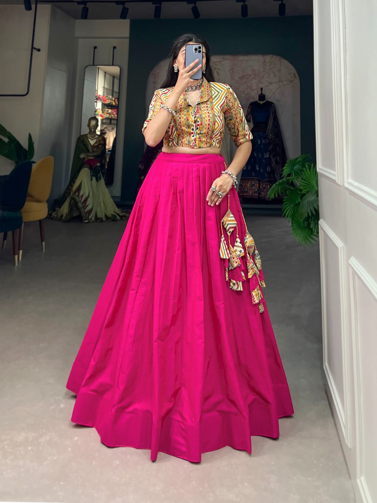 Pink Cotton Lehenga Co-ord Set with Adjustable Blouse ClothsVilla
