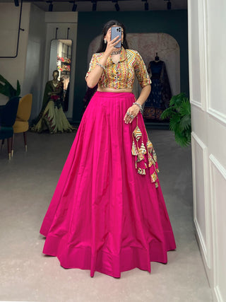 Pink Cotton Lehenga Co-ord Set with Adjustable Blouse ClothsVilla