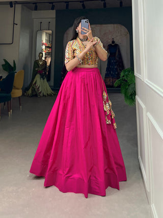 Pink Cotton Lehenga Co-ord Set with Adjustable Blouse ClothsVilla