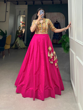 Pink Cotton Lehenga Co-ord Set with Adjustable Blouse ClothsVilla