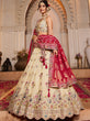 Load image into Gallery viewer, Pink Cream colour Tissue Sequinse embroidery Semi-Stitched Lehenga choli &amp; Dupatta ClothsVilla