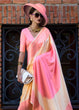 Load image into Gallery viewer, Pink &amp; Cream Regal Banarasi Soft Silk Saree with Intricate Timeless Design &amp; Blouse Piece ClothsVilla