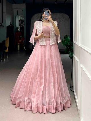 Pink Crush Lehenga Set with Designer Koti ClothsVilla