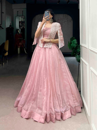 Pink Crush Lehenga Set with Designer Koti ClothsVilla