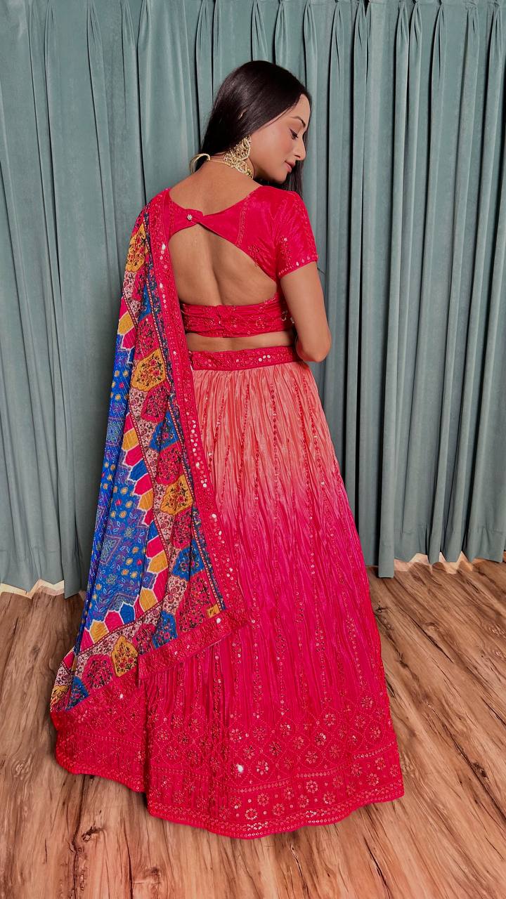 Pink Cultural Grace – Elegant Chinon Silk Lehenga Set ClothsVilla