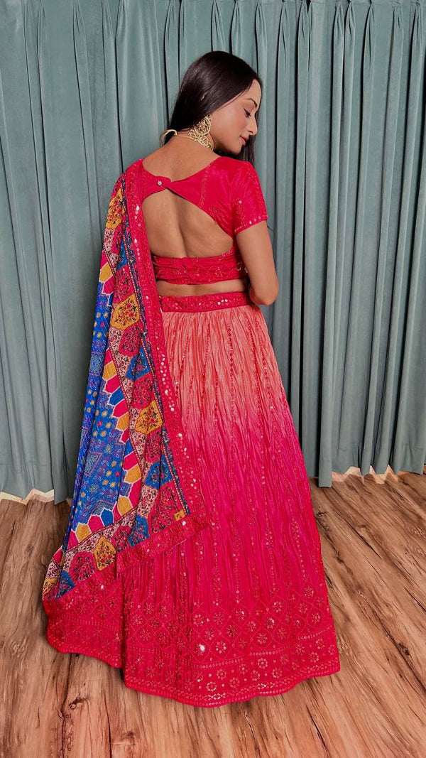 Pink Cultural Grace – Elegant Chinon Silk Lehenga Set ClothsVilla