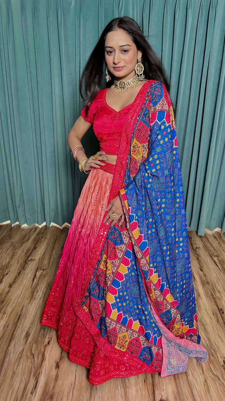 Pink Cultural Grace – Elegant Chinon Silk Lehenga Set ClothsVilla Main image