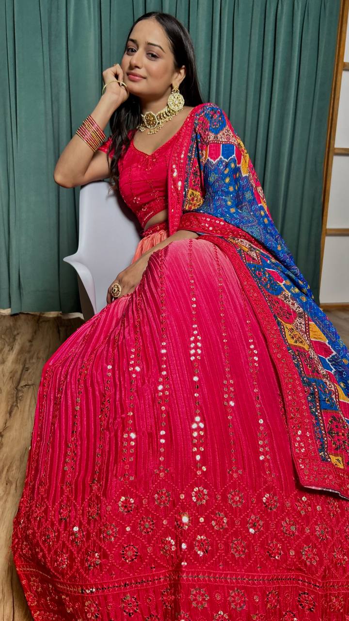 Pink Cultural Grace – Elegant Chinon Silk Lehenga Set ClothsVilla