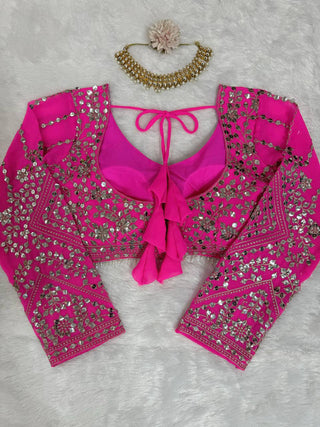 Pink Designer 9mm Sequin Faux Georgette Lehenga Choli Set with Butterfly Net Dupatta ClothsVilla