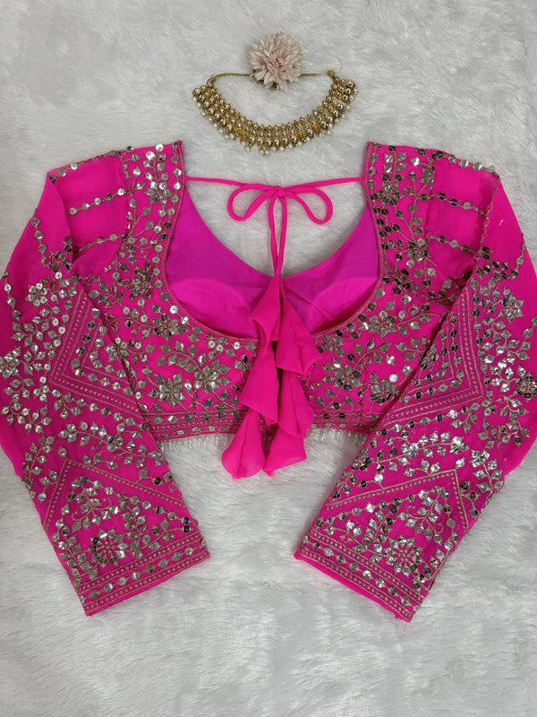 Pink Designer 9mm Sequin Faux Georgette Lehenga Choli Set with Butterfly Net Dupatta ClothsVilla