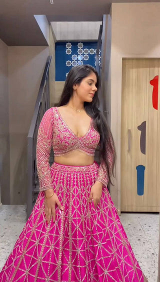 Pink Designer 9mm Sequin Faux Georgette Lehenga Choli Set with Butterfly Net Dupatta ClothsVilla