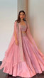 Load image into Gallery viewer, Pink Designer Chinon Semi-Stitched Lehenga Set with Elegant Tabby Organza Shrug ClothsVilla