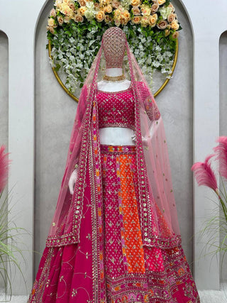 Pink Designer Digital Print Faux Georgette Lehenga Set with Sequence Embroidery & Dual Dupatta Clothsvilla