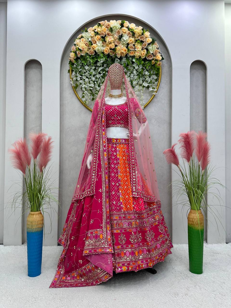 Pink Designer Digital Print Faux Georgette Lehenga Set with Sequence Embroidery & Dual Dupatta Clothsvilla Main image