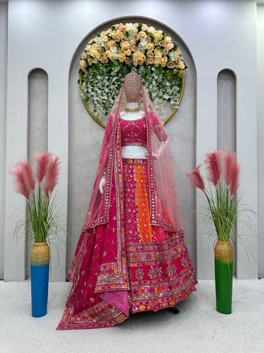 Pink Designer Digital Print Faux Georgette Lehenga Set with Sequence Embroidery & Dual Dupatta Clothsvilla