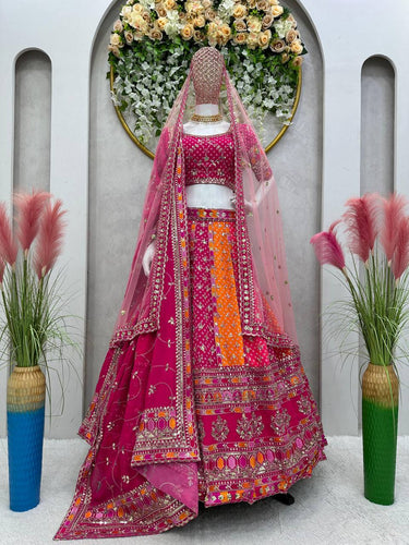 Pink Designer Digital Print Faux Georgette Lehenga Set with Sequence Embroidery & Dual Dupatta Clothsvilla