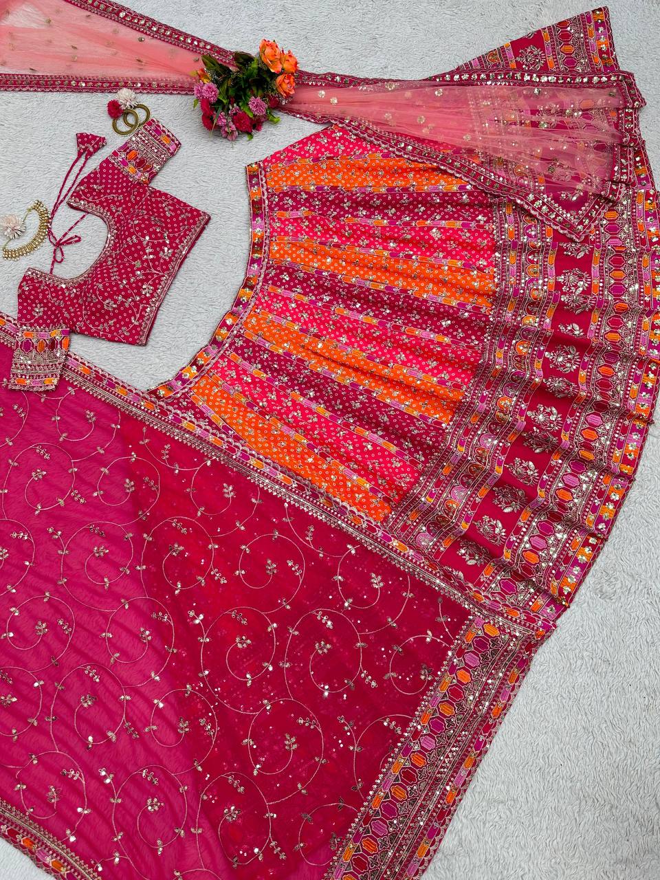 Pink Designer Digital Print Faux Georgette Lehenga Set with Sequence Embroidery & Dual Dupatta Clothsvilla
