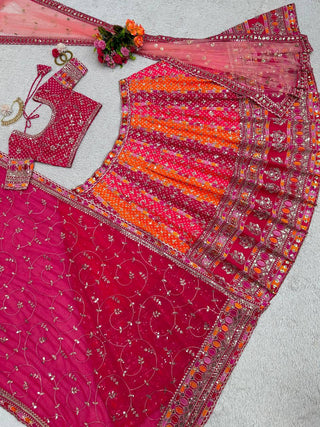Pink Designer Digital Print Faux Georgette Lehenga Set with Sequence Embroidery & Dual Dupatta Clothsvilla
