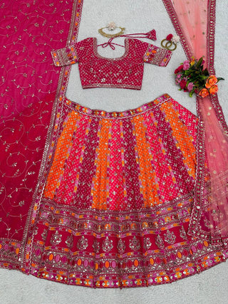 Pink Designer Digital Print Faux Georgette Lehenga Set with Sequence Embroidery & Dual Dupatta Clothsvilla