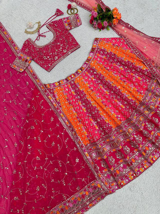 Pink Designer Digital Print Faux Georgette Lehenga Set with Sequence Embroidery & Dual Dupatta Clothsvilla