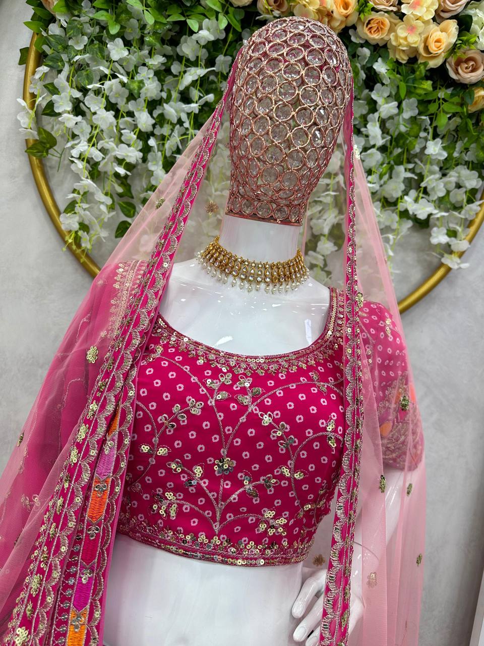 Pink Designer Digital Print Faux Georgette Lehenga Set with Sequence Embroidery & Dual Dupatta Clothsvilla