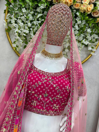 Pink Designer Digital Print Faux Georgette Lehenga Set with Sequence Embroidery & Dual Dupatta Clothsvilla