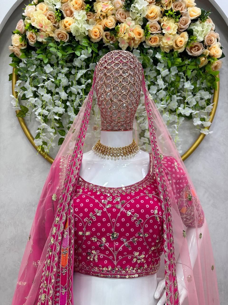 Pink Designer Digital Print Faux Georgette Lehenga Set with Sequence Embroidery & Dual Dupatta Clothsvilla