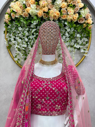 Pink Designer Digital Print Faux Georgette Lehenga Set with Sequence Embroidery & Dual Dupatta Clothsvilla