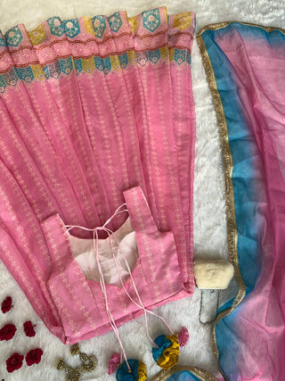 Pink Designer Digital Printed Organza Anarkali Gown with Dupatta ClothsVilla