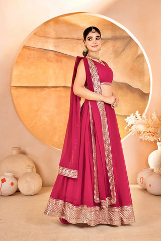Pink Designer Dyeable Faux Blooming Lehenga Choli with 7mm Sequins Embroidery & Lace-Border Dupatta ClothsVilla
