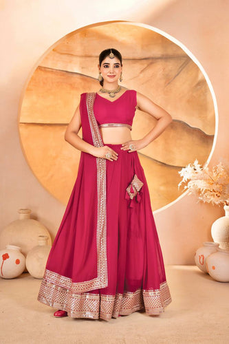 Pink Designer Dyeable Faux Blooming Lehenga Choli with 7mm Sequins Embroidery & Lace-Border Dupatta ClothsVilla