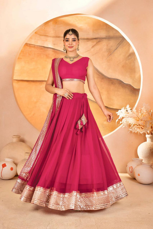 Pink Designer Dyeable Faux Blooming Lehenga Choli with 7mm Sequins Embroidery & Lace-Border Dupatta ClothsVilla