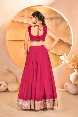 Pink Designer Dyeable Faux Blooming Lehenga Choli with 7mm Sequins Embroidery & Lace-Border Dupatta ClothsVilla
