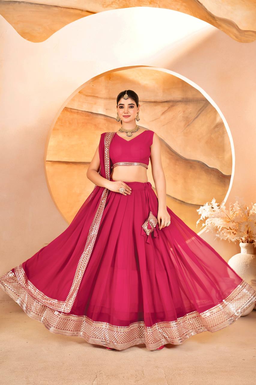Pink Designer Dyeable Faux Blooming Lehenga Choli with 7mm Sequins Embroidery & Lace-Border Dupatta ClothsVilla Main image